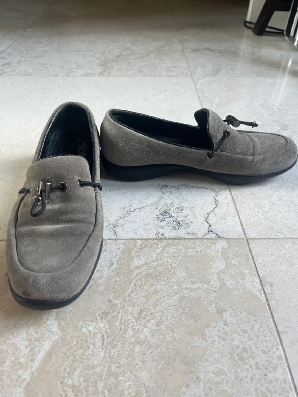 Vintage Prada Women's Grey Suede Loafers w/ Silver Toggle Sz 37.5